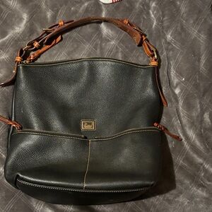Dooney & Bourke Black Leather Shoulder Bag with Brown Trim and Strap
